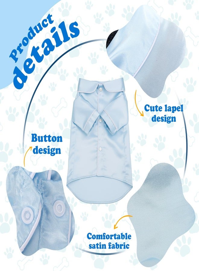 Cosblank Pet Silk Pajamas Shirts Dogs Satin Pjs Soft Faux Silk Lapel Two-Legged Puppy Sleepwear for Small Dogs Bridal Party(M,Blue) - Image 3